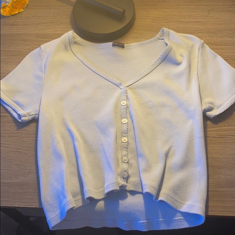 periwinkle brandy top with buttons